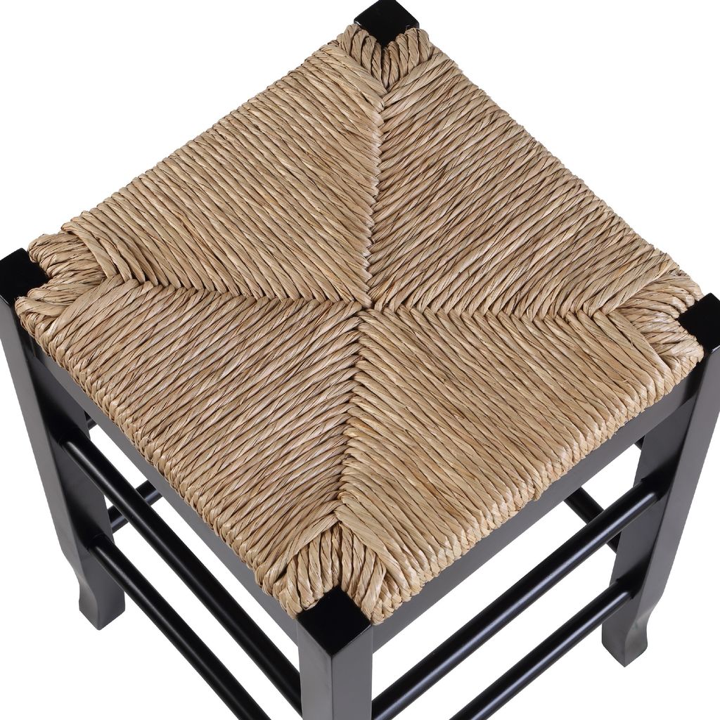 Chris 24 Inch Counter Stool with Wood Frame, Handwoven Rush Seat, Black - View 5