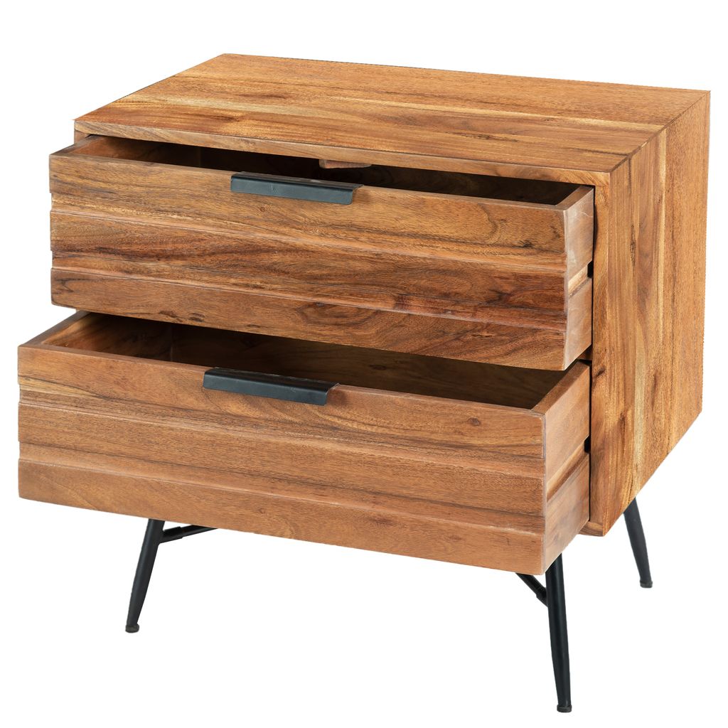 2 Drawer Wooden Nightstand with Metal Angled Legs, Black and Brown - View 4