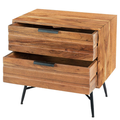 2 Drawer Wooden Nightstand with Metal Angled Legs, Black and Brown - View 4