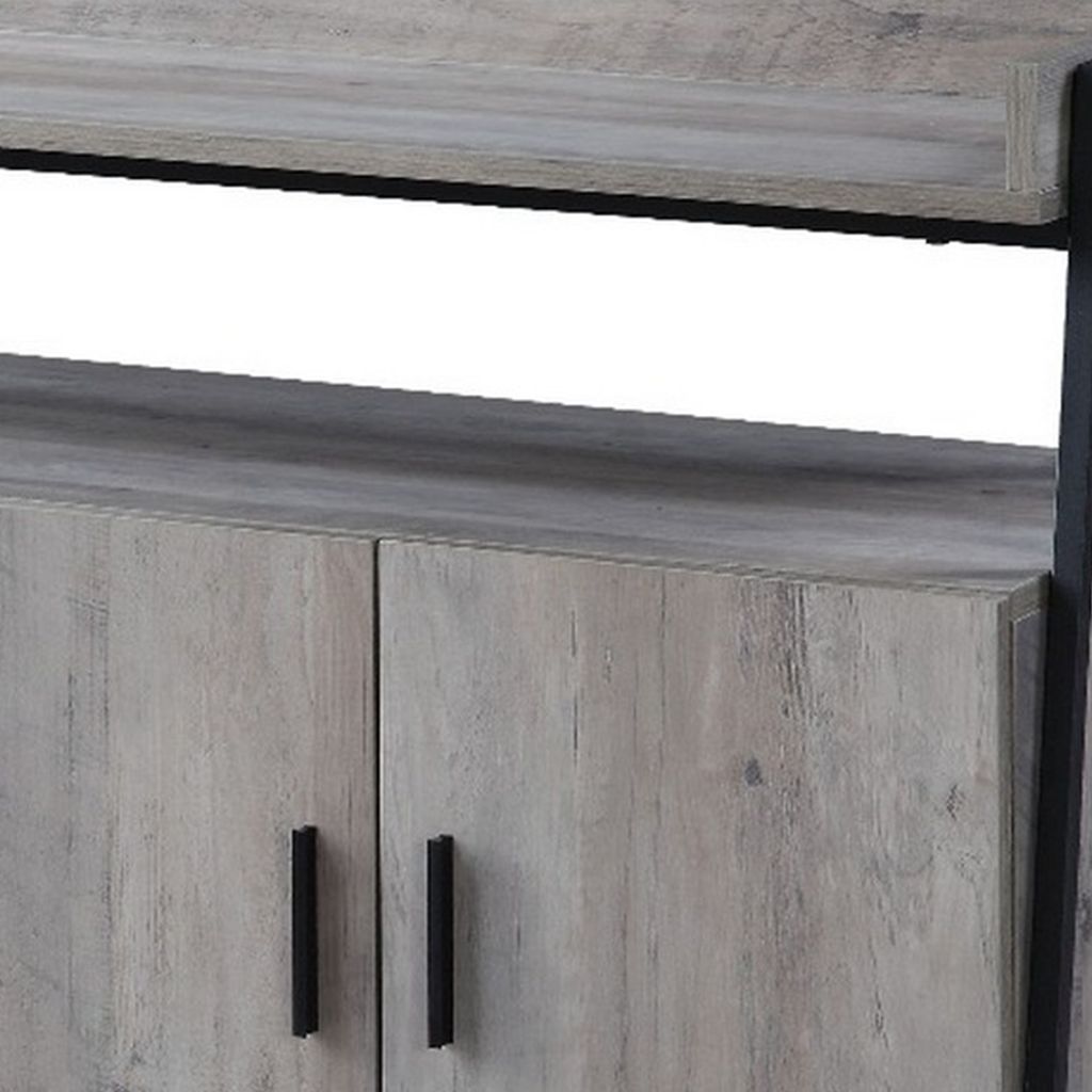 TV Stand with 2 Double Door Cabinet and Tubular Frame, Oak Gray - View 5