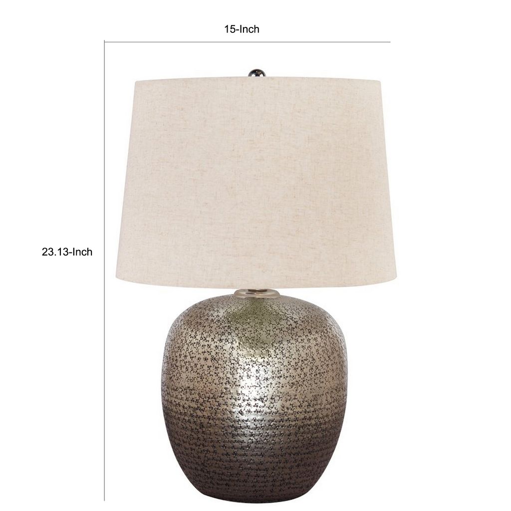 Bellied metal Body Table Lamp with Splotched Details, Brass and Cream - View 6