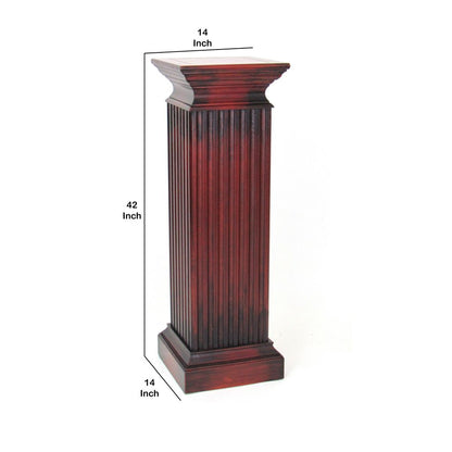 Square Shaped Column Pedestal with Reeded Design, Brown - View 5