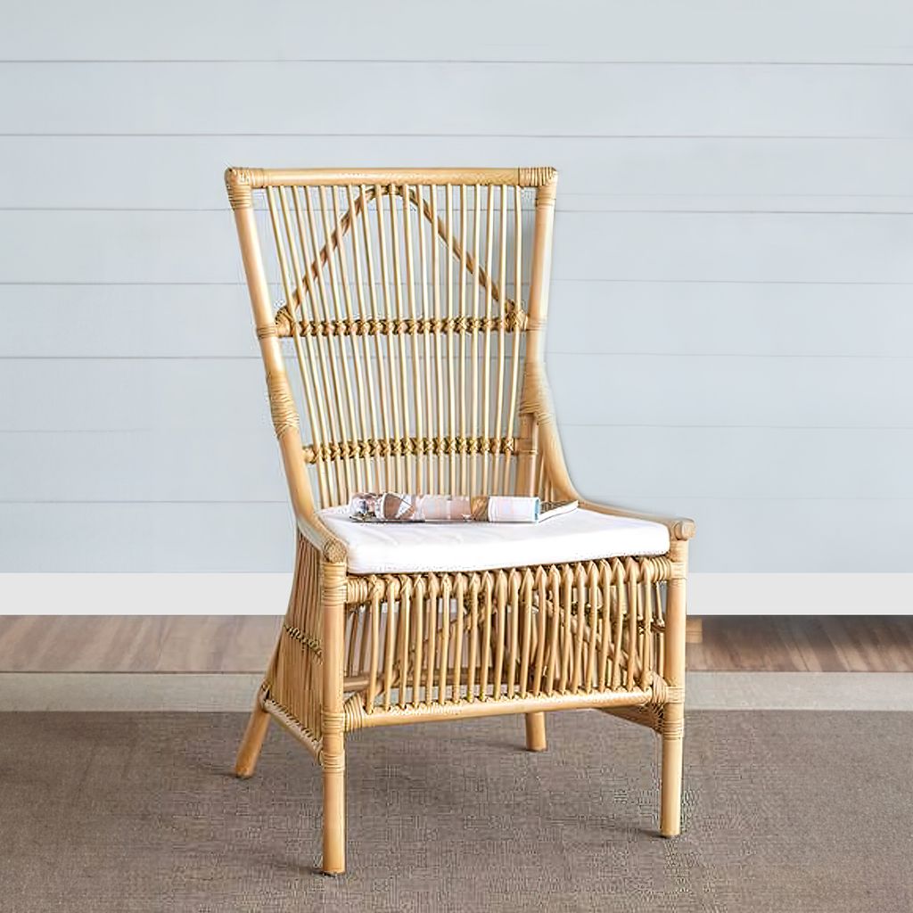 23 Inch Rattan Dining Side Chair, Soft Padded Seat, Natural Brown, White - View 7