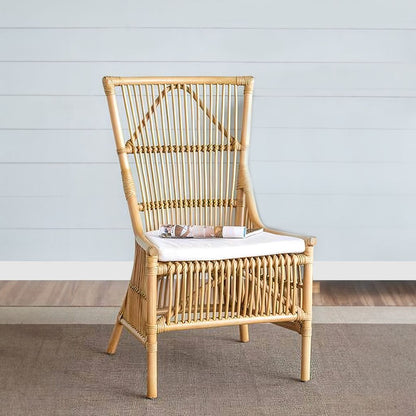 23 Inch Rattan Dining Side Chair, Soft Padded Seat, Natural Brown, White - View 7