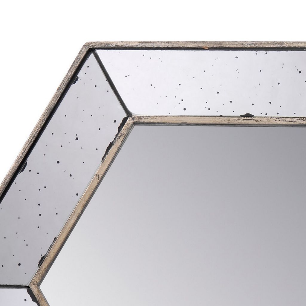 Filo 21 Inch Wall Accent Mirror, Raised Tray Edges, Hexagonal Mirror Frame - View 3