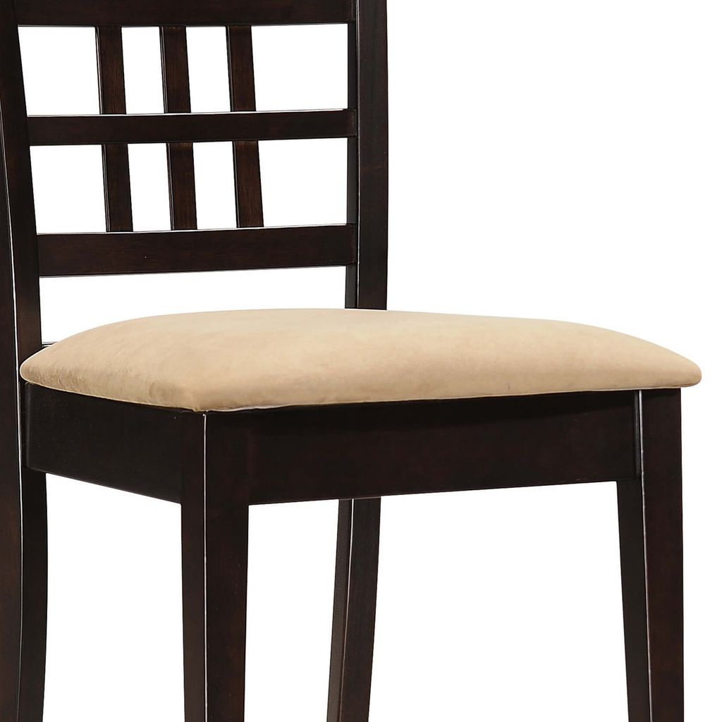 Geometric Wooden Dining Chair with Padded Seat, Set of 2, Brown and Beige - View 3