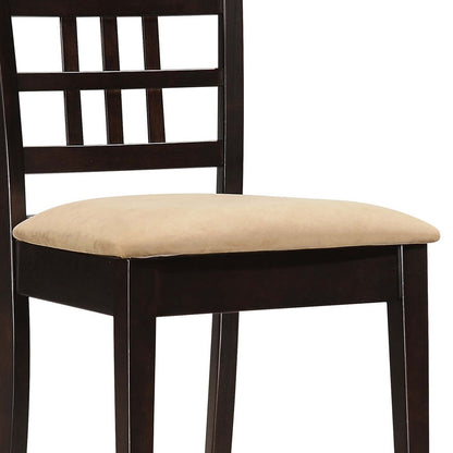 Geometric Wooden Dining Chair with Padded Seat, Set of 2, Brown and Beige - View 3
