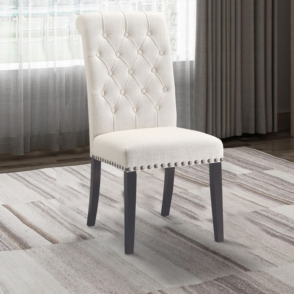 Wooden Dining Side Chair, Cream & Black, Set of 2 - View 7