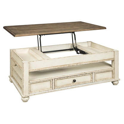 18 Inch Lift Top Two Tone Wooden Cocktail Table, White and Brown - View 2