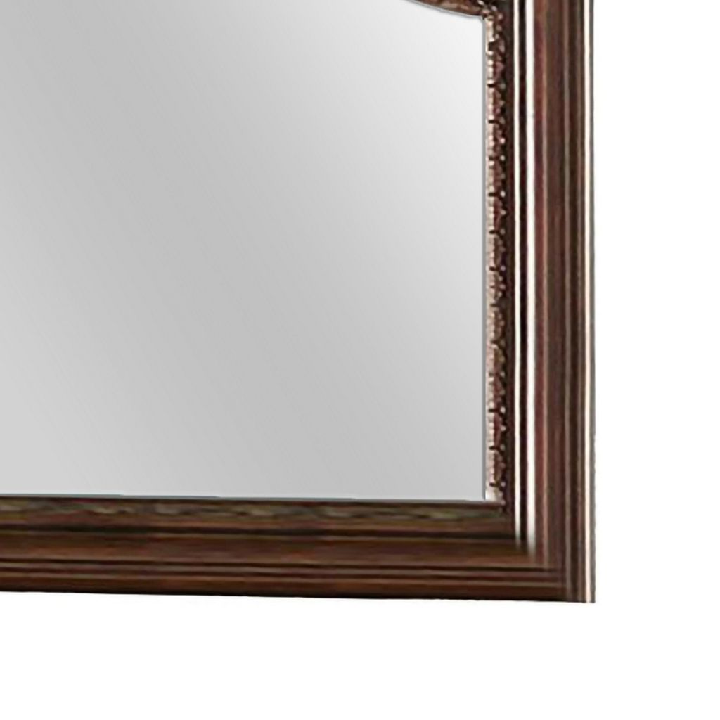 Molded Wooden Frame Mirror with Ornate Detailing, Brown By Casagear Home - View 4