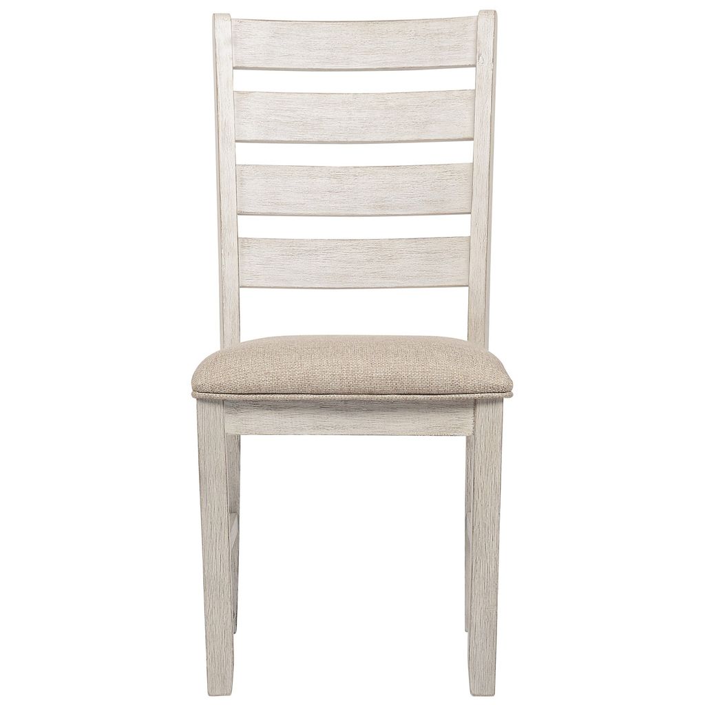Fabric Dining Side Chair with Ladder Back, Set of 2, White and Brown - View 2