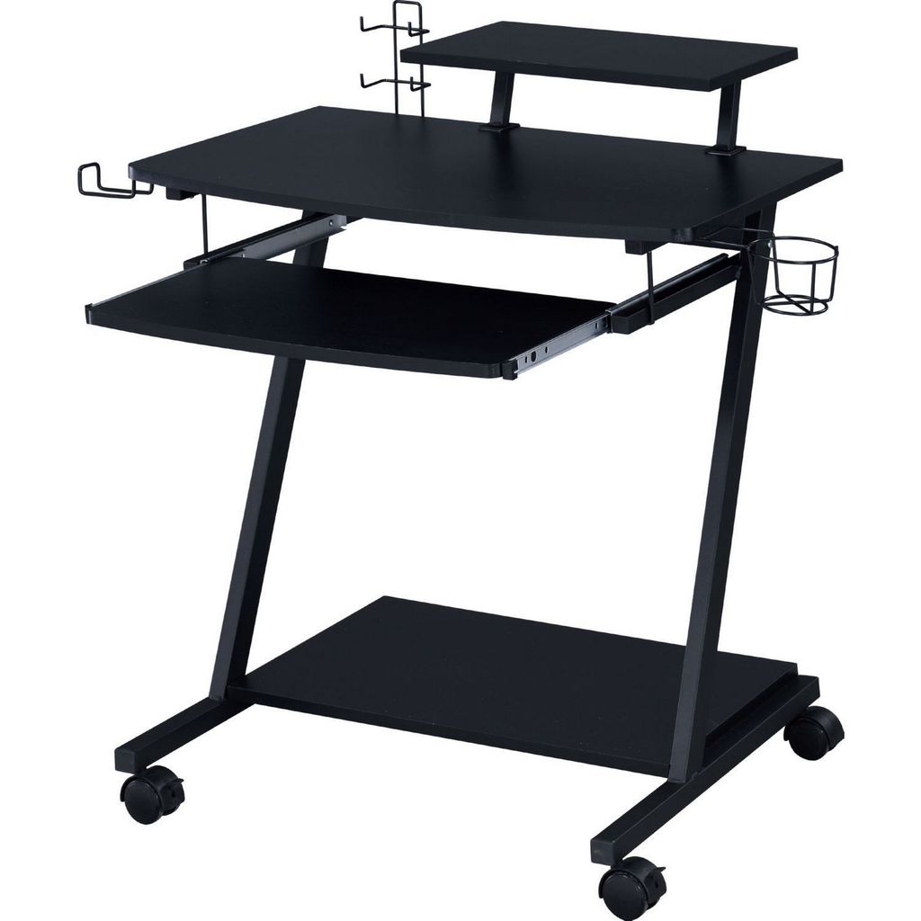 Gaming Desk with Metal Frame and Casters, Black - View 4