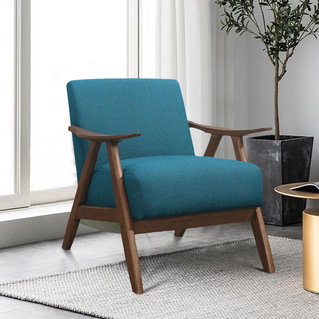 Fabric Upholstered Accent Chair with Curved Armrests, Blue - View 7