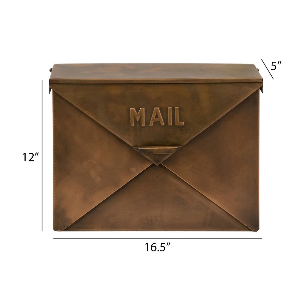 Envelope Shaped Wall Mount Metal Mail Box, Copper - View 7
