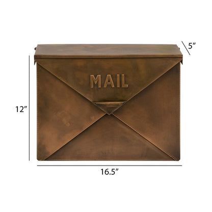 Envelope Shaped Wall Mount Metal Mail Box, Copper - View 7
