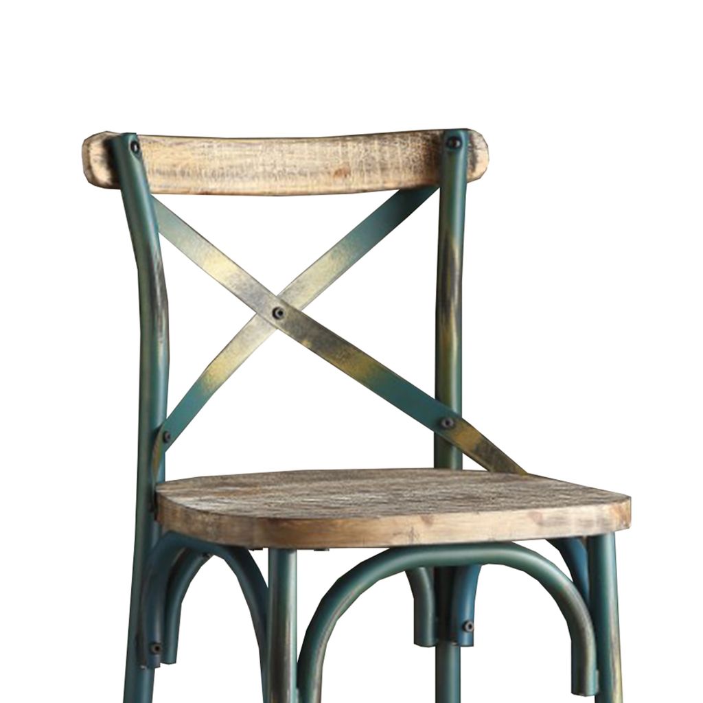 Wood & metal Bar Height Chair with X Style Panel back, Antique Sky Blue - View 3