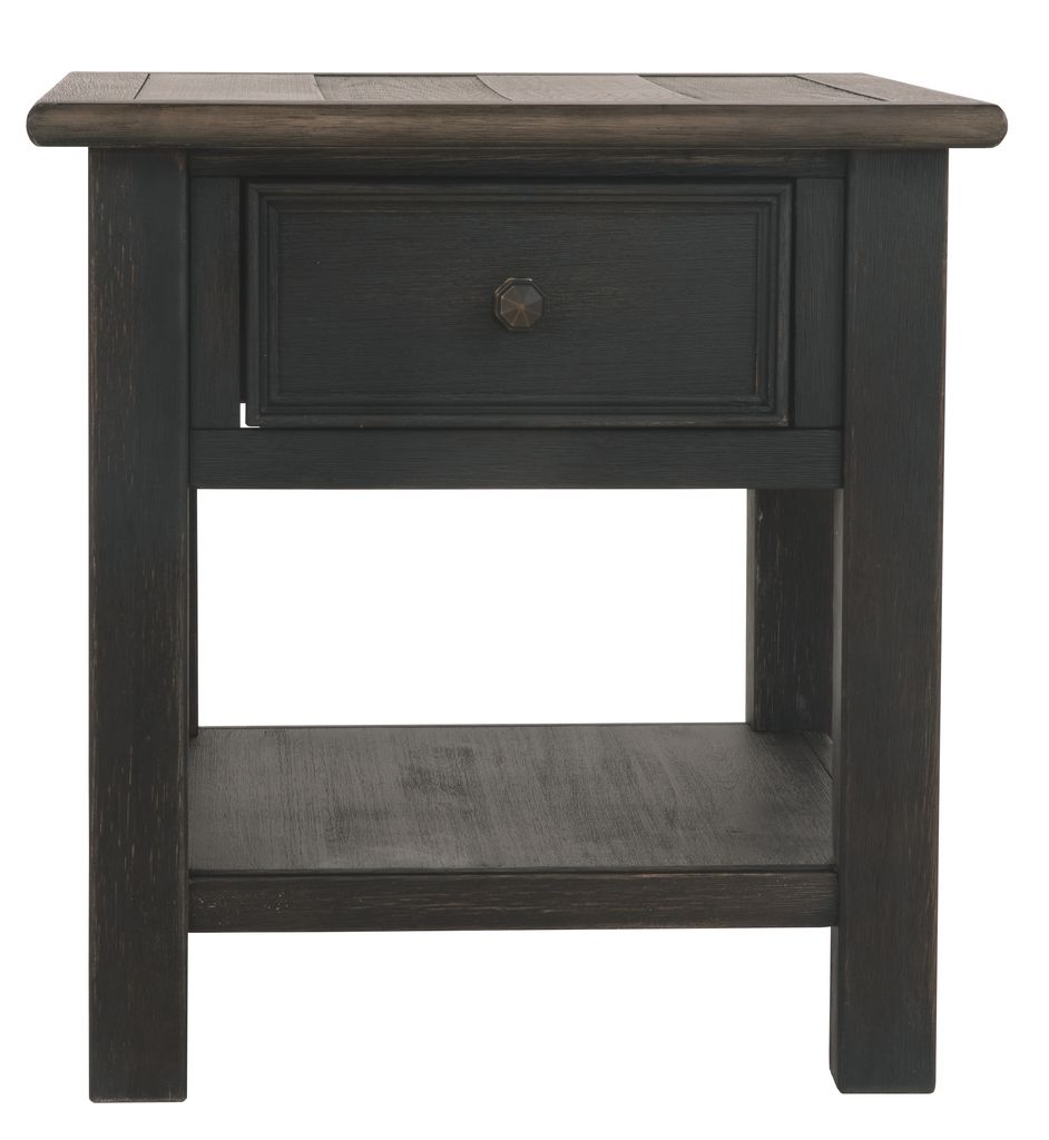 Wooden End Table with One Drawer and One Shelf, Brown and Black - View 2
