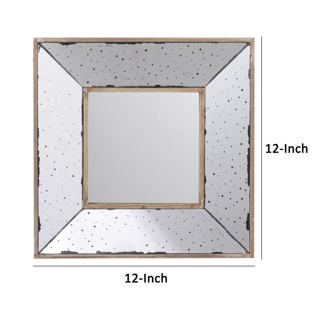 Joe 12 Inch Square Wall Mirror, 3 Dimensional, Speckled Off White and Brown - View 5