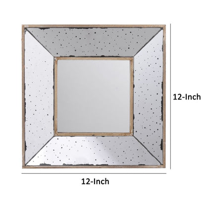 Joe 12 Inch Square Wall Mirror, 3 Dimensional, Speckled Off White and Brown - View 5