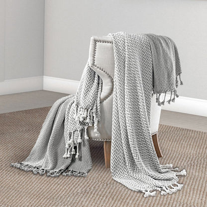 Calabria Herringbone Cotton Throw The Urban Port, Set of 2, Gray and White - View 6