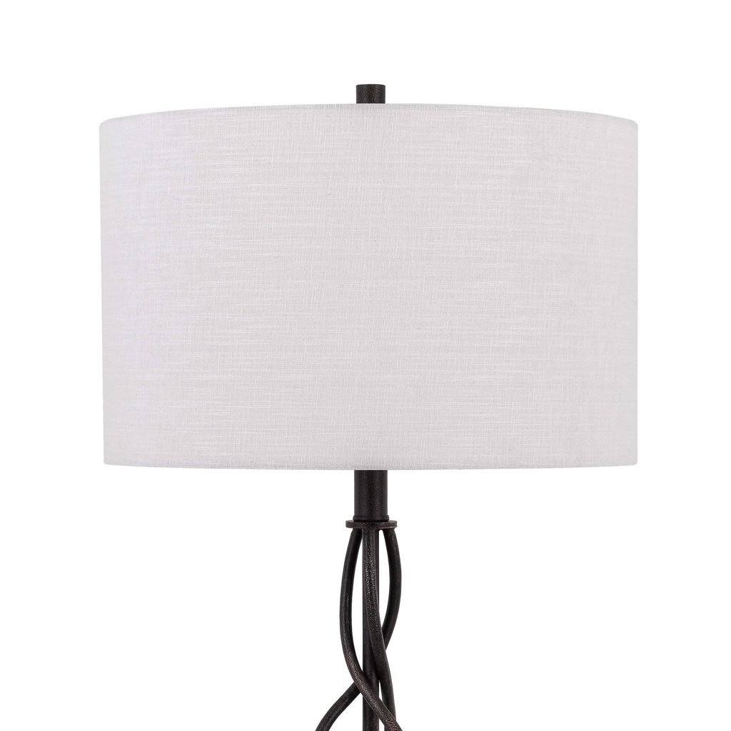 Round Fabric Shade Table Lamp, Metal Spiral Base, White, Textured Bronze - View 2