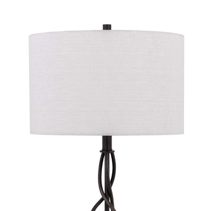 Round Fabric Shade Table Lamp, Metal Spiral Base, White, Textured Bronze - View 2