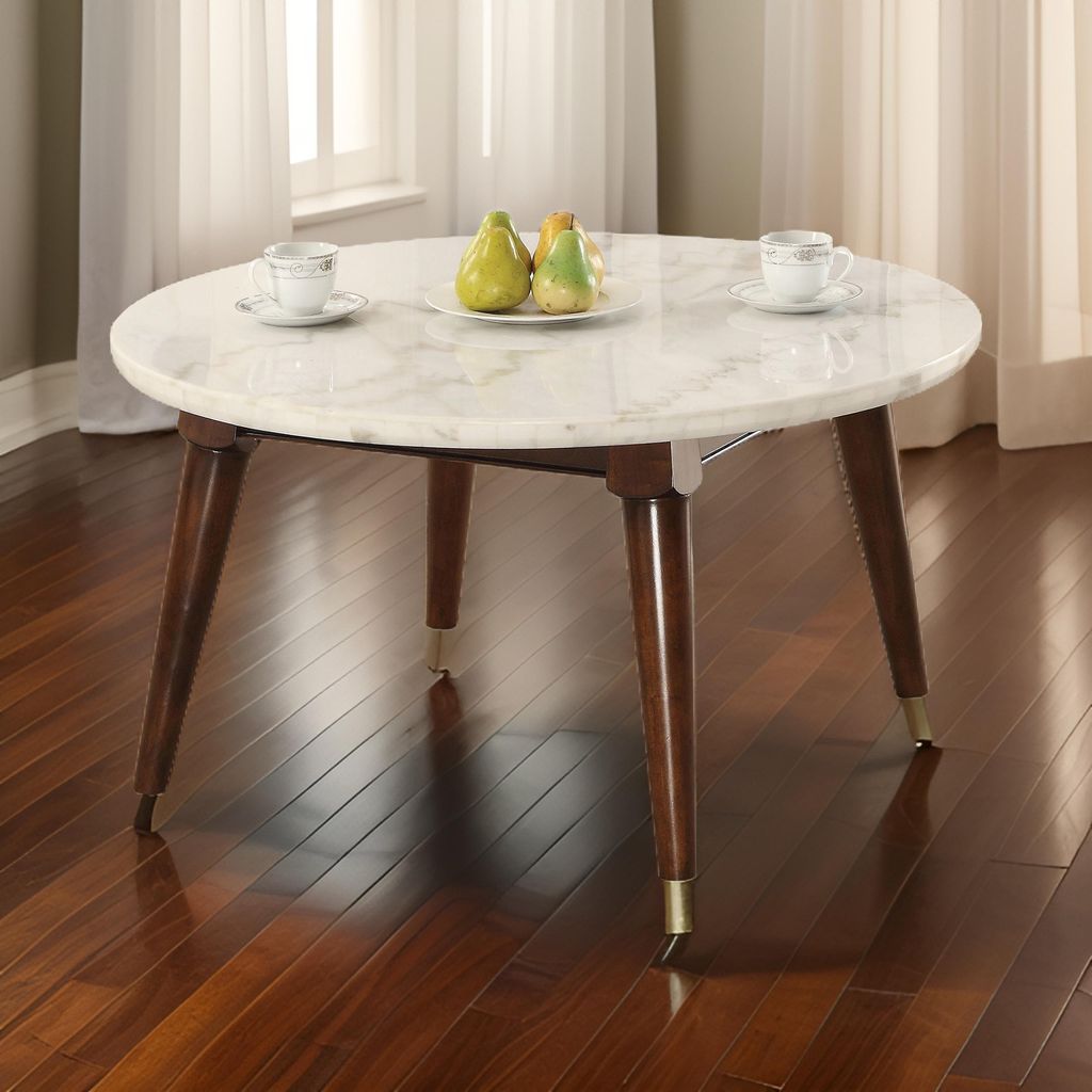 Wood Base Coffee Table with Marble Top, Walnut Brown - View 7