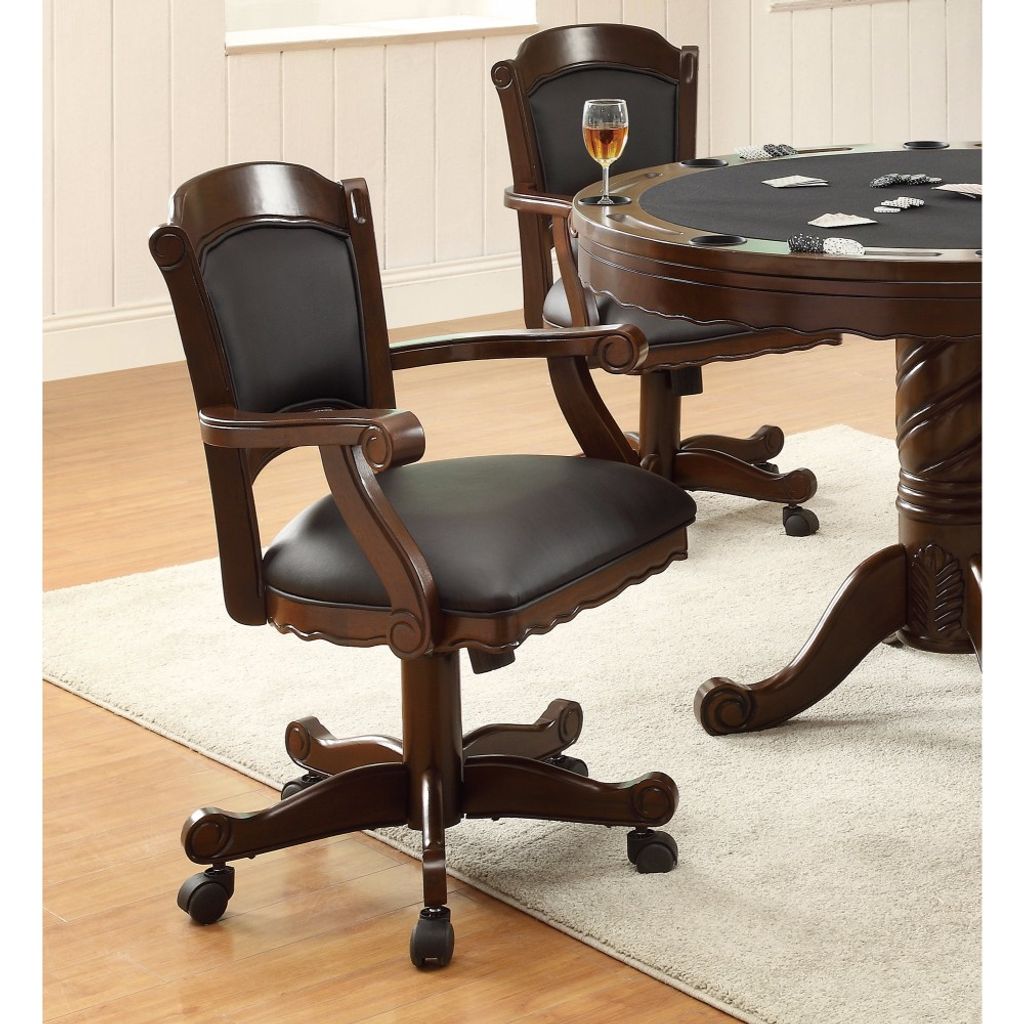 Snug Arm Game Chair with Casters and Fabric Seat and Back, Brown