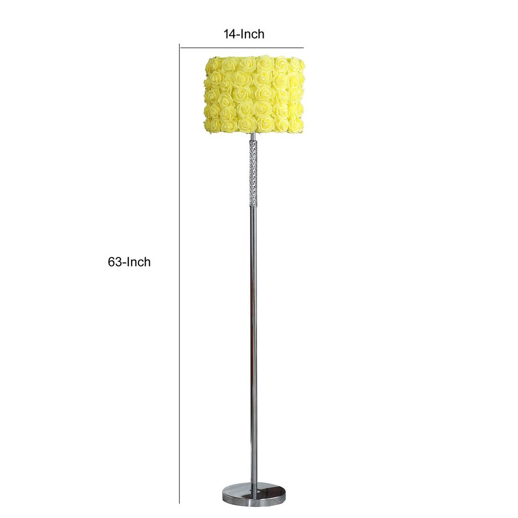 Finn 63 Inch Glamorous Floor Lamp, Rose Accent Shade, 100W, Yellow, Silver - View 6