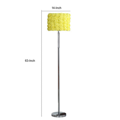 Finn 63 Inch Glamorous Floor Lamp, Rose Accent Shade, 100W, Yellow, Silver - View 6