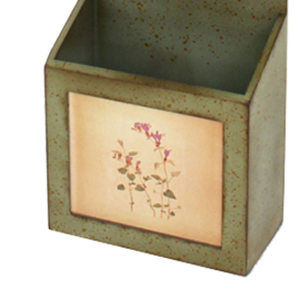 Rustic Wooden Wall Organizer with 3 Box Slots and Floral Pattern, Green - View 2