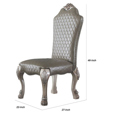 Leatherette Side Chair with High Back and Claw Legs, Set of 2,Antique White - View 6