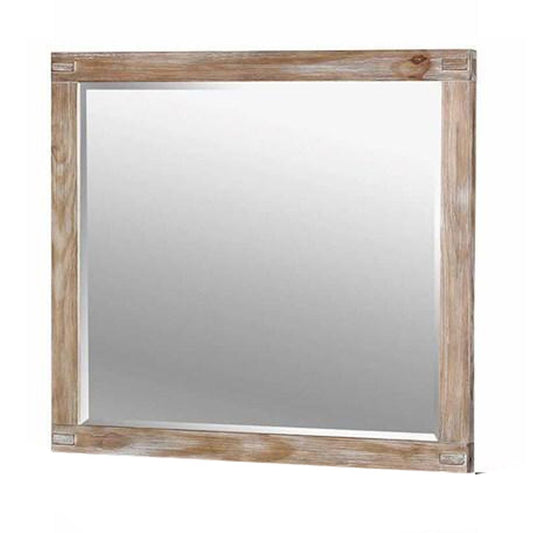 38 Inch Mirror with Rectangular Wooden Frame, Brown