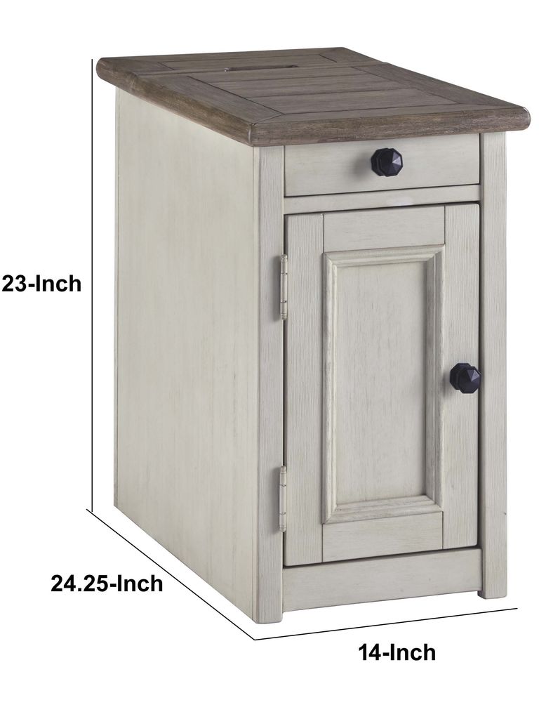 Chair Side End Table with 1 Cabinet and Pull Out Tray, White and Brown - View 7