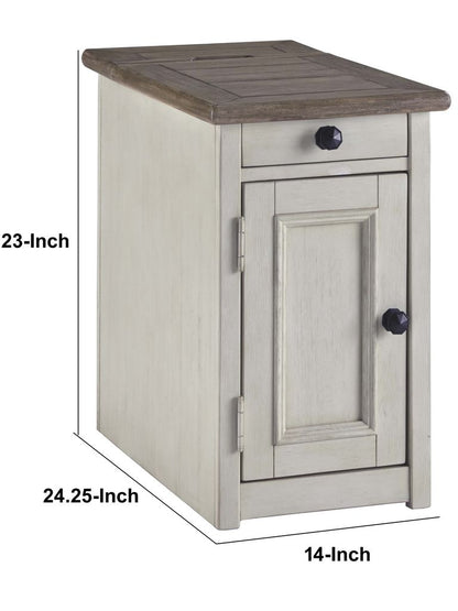 Chair Side End Table with 1 Cabinet and Pull Out Tray, White and Brown - View 7
