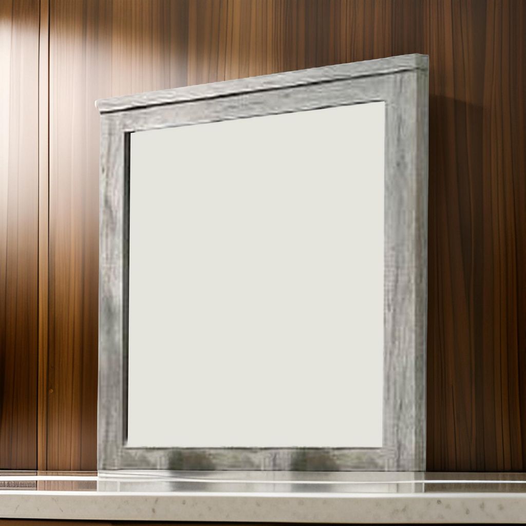 Wall Mirror with Rectangular Frame and Molded Details, Gray - View 7