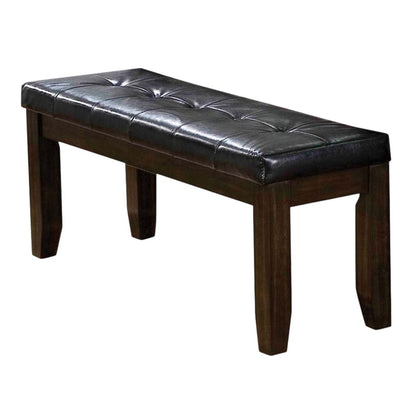 Leatherette Upholstered Tufted Wooden Bench with Chamfered Legs, Brown - View 3