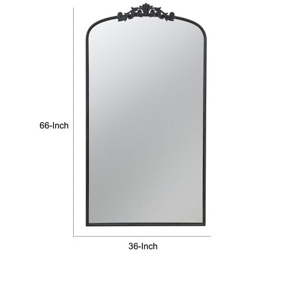 Kea 66 Inch Wall Mirror, Black Curved Metal Frame, Ornate Baroque Design - View 5