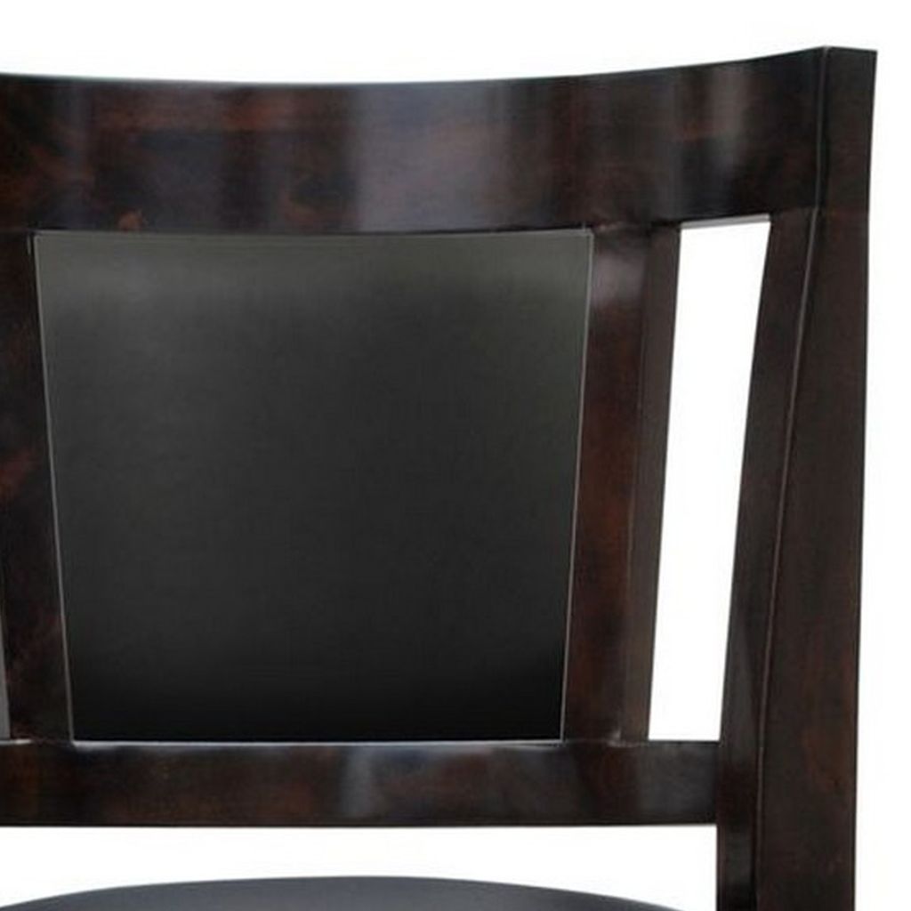 24 Inches Swivel Wooden Frame Counter Stool with Padded Back, Dark Brown - View 4