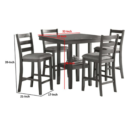 5 Piece Counter Height Dining Set, Table and 4 Chairs, Padded Seats, Gray - View 5