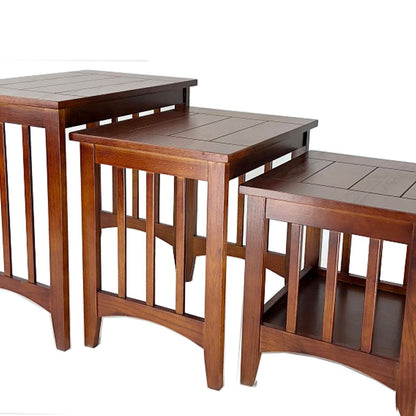 3 Piece Nesting Table with Plank Tabletop and Slatted Sides, Oak Brown - View 3