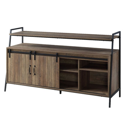 TV Stand with 2 Sliding Barn Doors and Tubular Frame, Oak Brown - View 4