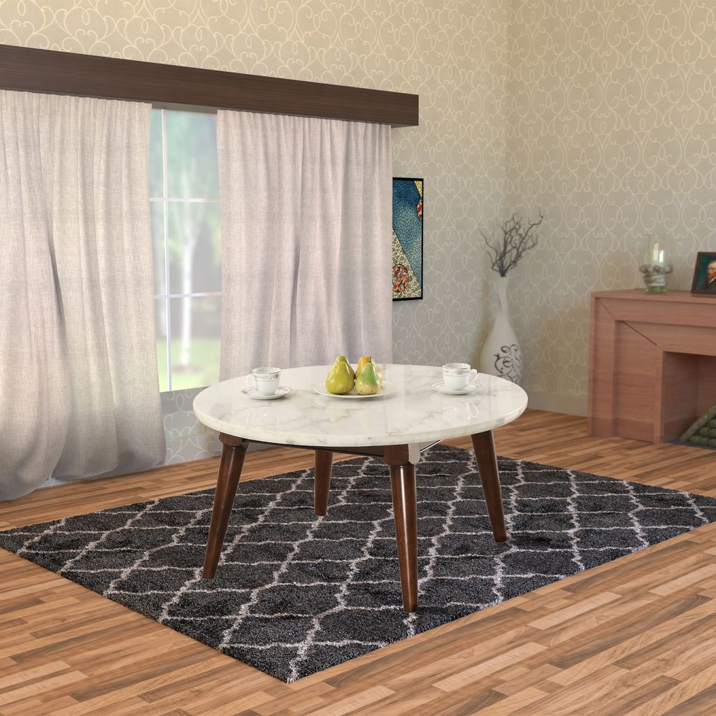 Wood Base Coffee Table with Marble Top, Walnut Brown - View 6