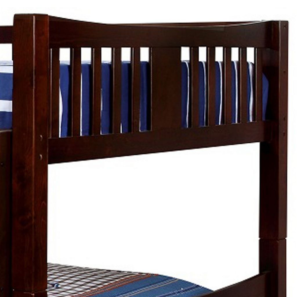 Slatted Full Over Full Bunk Bed with Attached Ladder, Walnut Brown - View 4