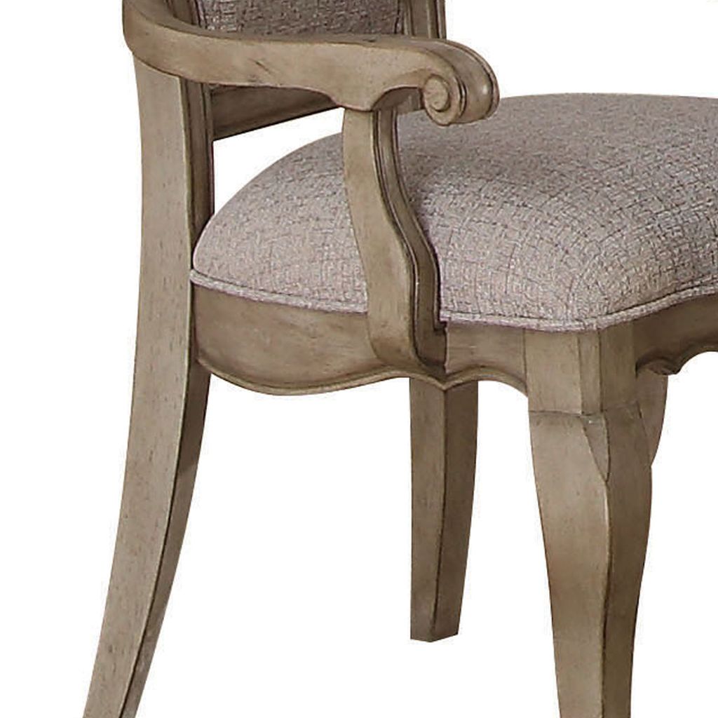 Wooden Arm Chairs with Button Tufting, Set of Two, Gray and Brown - View 3