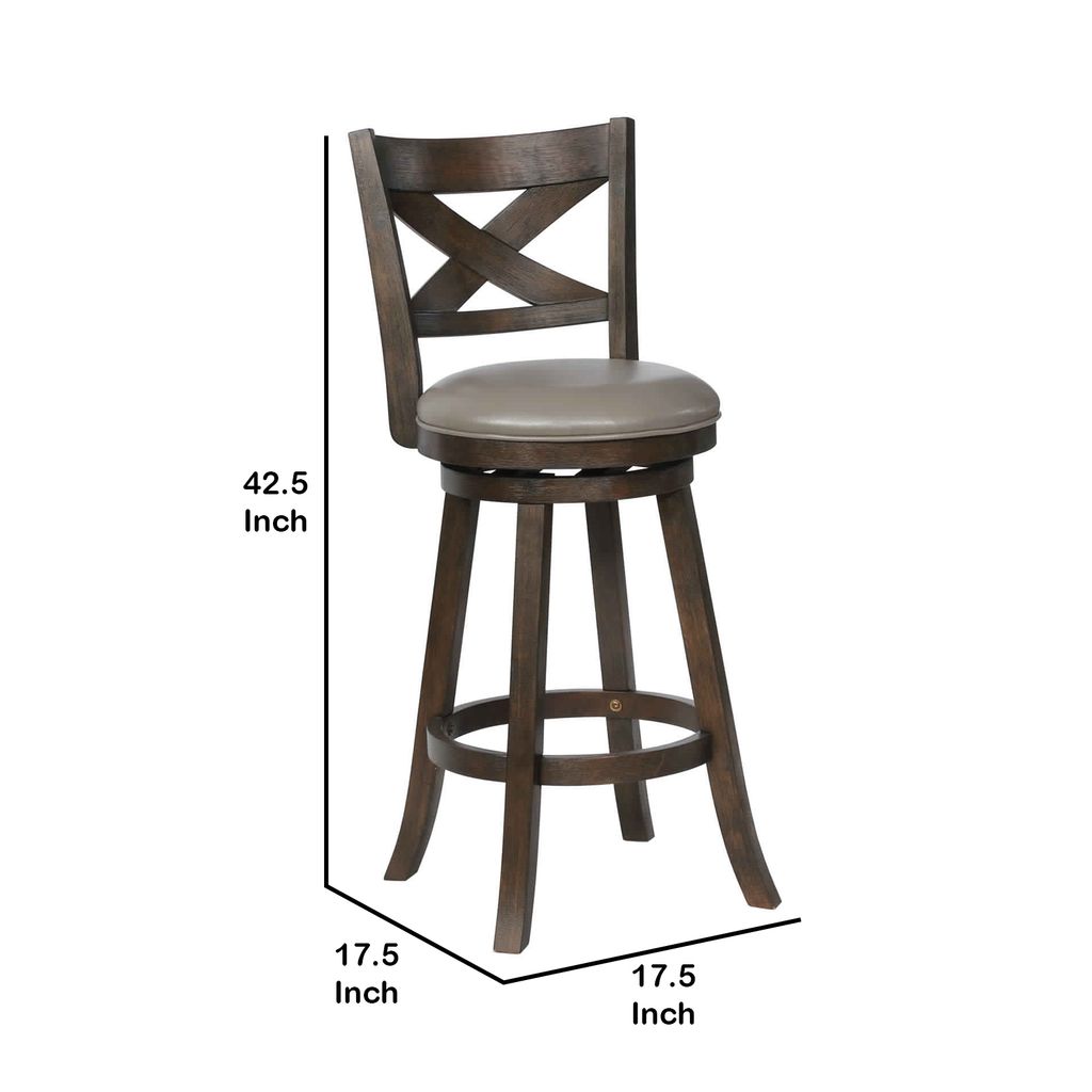 Curved Back Swivel Bar Stool with Leatherette Seat,Set of 2, Gray and Brown - View 6
