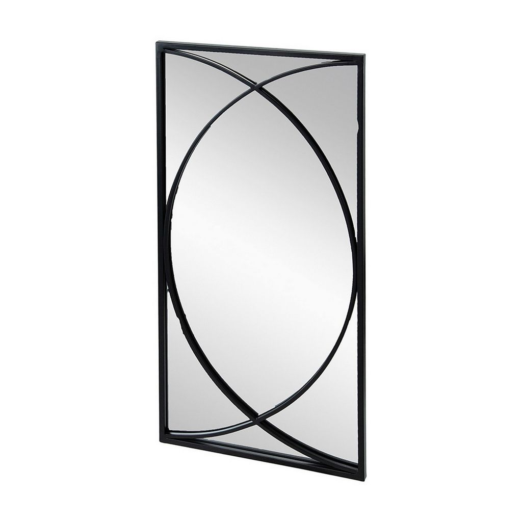 32 Inch 3 Piece Wall Mirror, Concentric Circles, Stylish Black Metal Frame - View 2