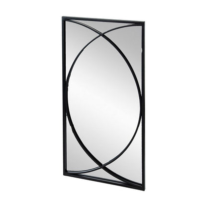 32 Inch 3 Piece Wall Mirror, Concentric Circles, Stylish Black Metal Frame - View 2