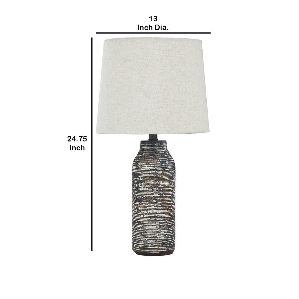 Fabric Shade Table Lamp with Textured Base, Set of 2, White and Black - View 6