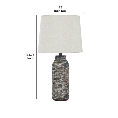 Fabric Shade Table Lamp with Textured Base, Set of 2, White and Black - View 6